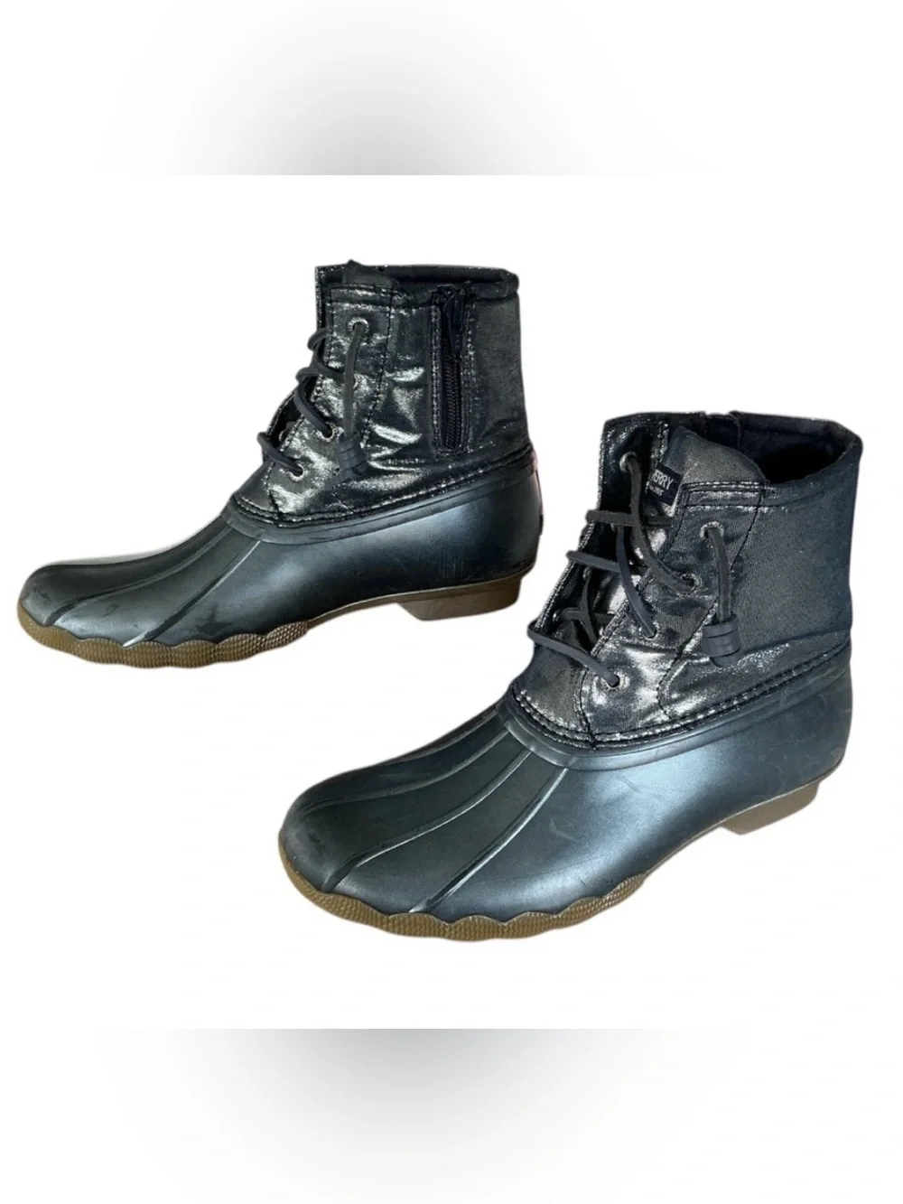 Sperry Saltwater Duck Rain Boot Metallic Gray Blue Size 5 Fisherman Cabincore